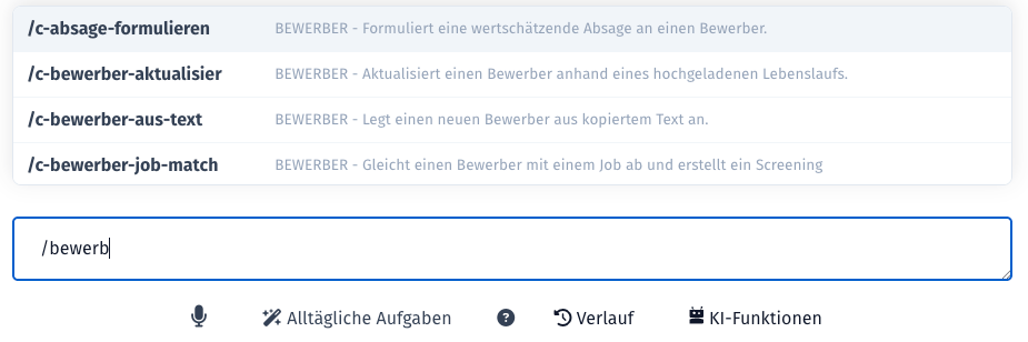 Slash Commands im Recruiting KI-Chat