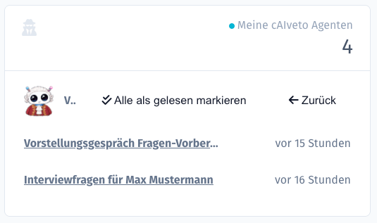 Liste der ungelesenen Chats eines Agenten mit dem Button „Alle als gelesen markieren“