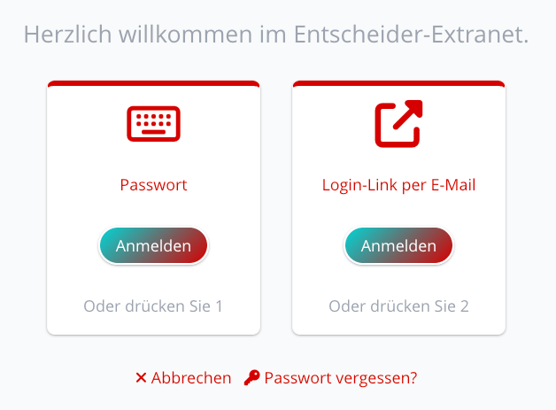 Anmeldeseite des Entscheider-Extranets mit dem Link „Passwort vergessen?“