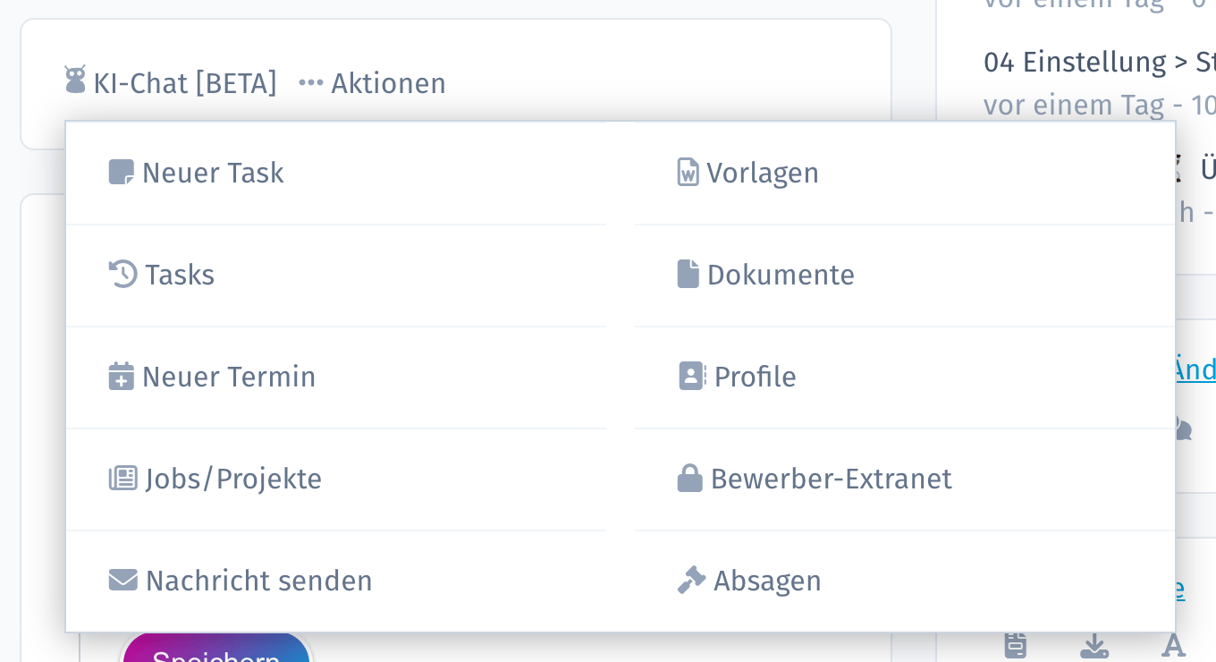 Menü „Aktionen" im Bewerber-Formular