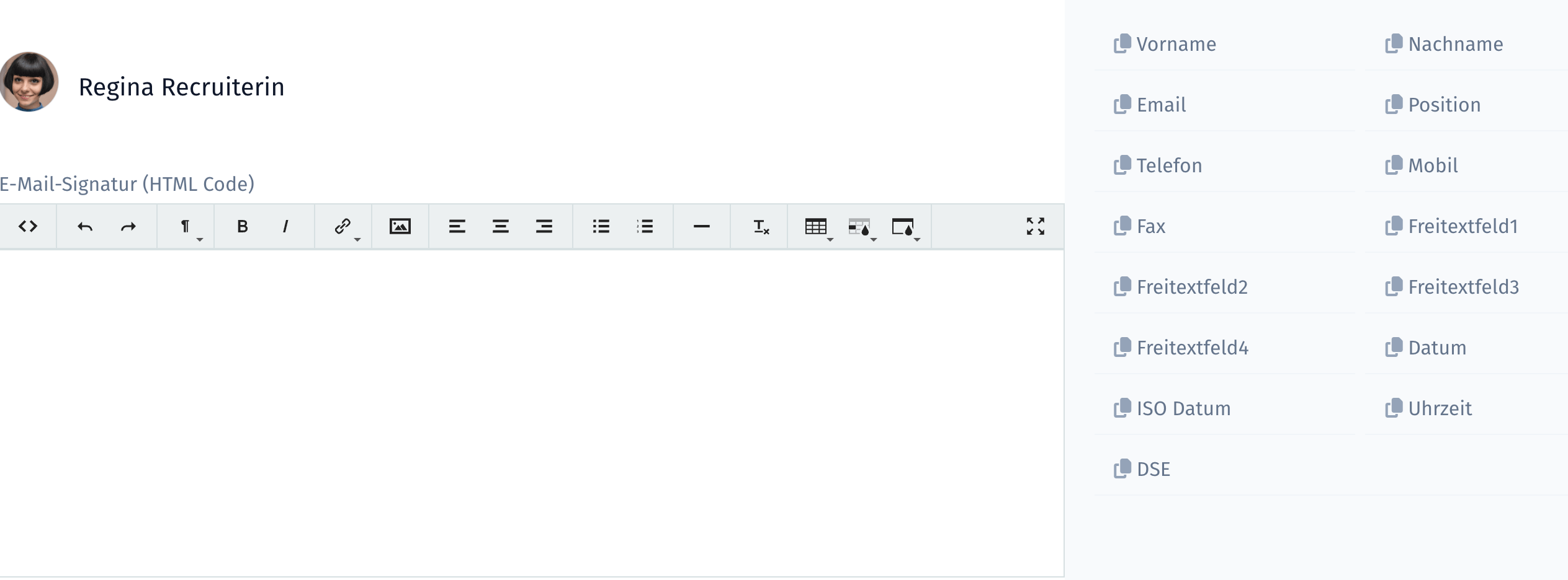Persönliche E-Mail-Signatur mit Platzhaltern in der Seitenleiste