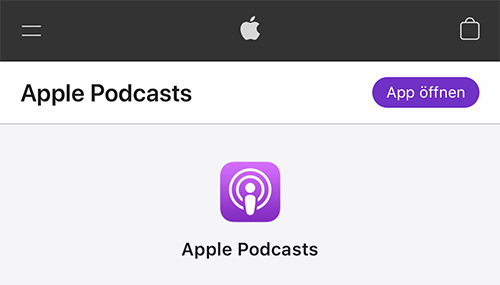 Schaltfläche „App öffnen" auf der Webseite von Apple Podcasts