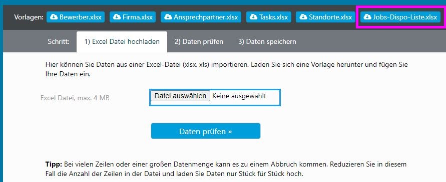 Excel-Import-Stellen